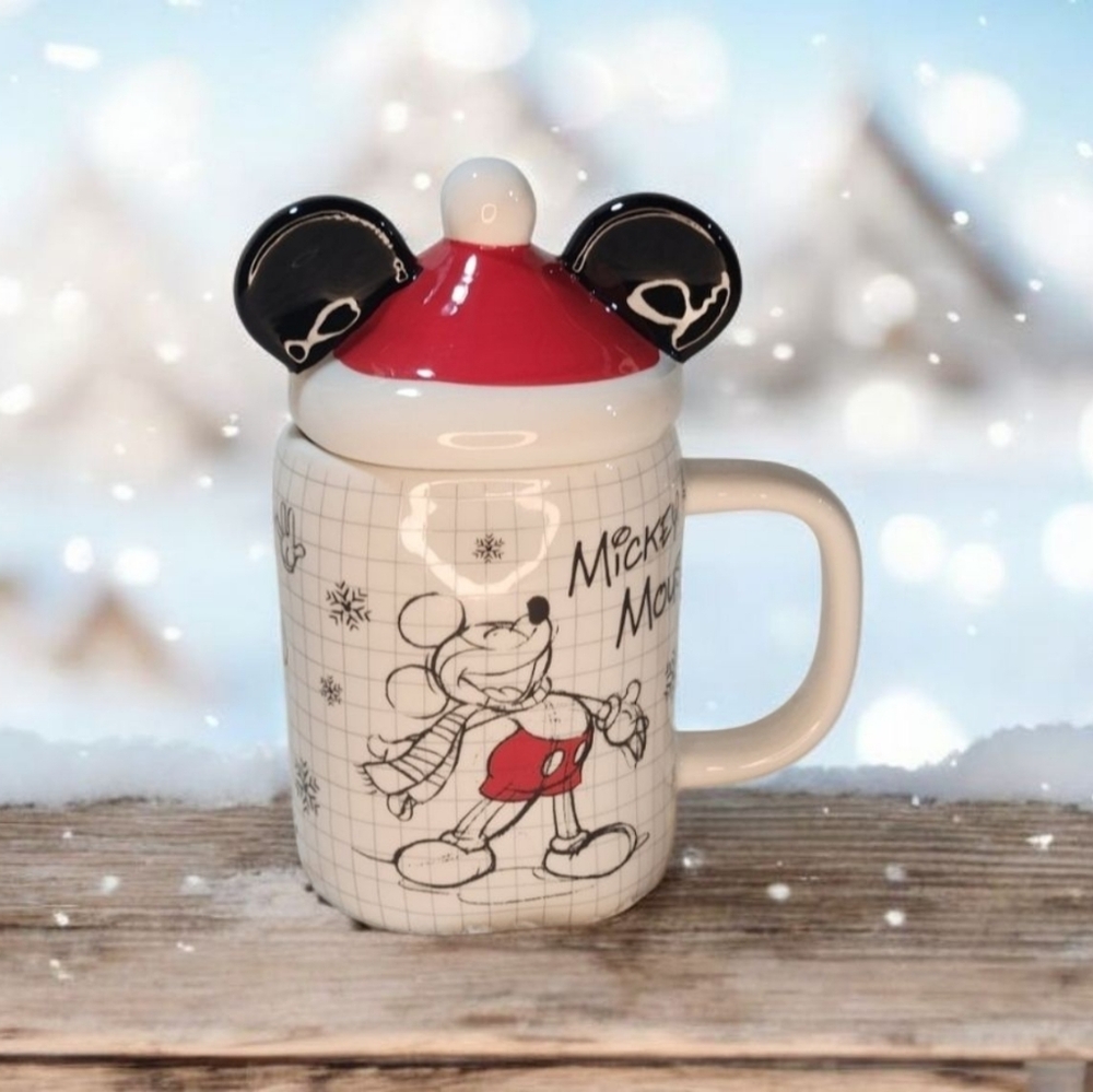 DISNEY Mickey Mouse Santa Hat Mug & Topper Winter Christmas ZRIKE Decor